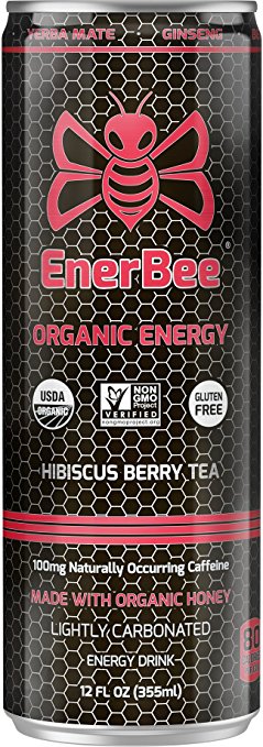 EnerBee Organic Sparkling Energy Drink, Honey Hibiscus Tea, 12-Ounce (Pack of 12)