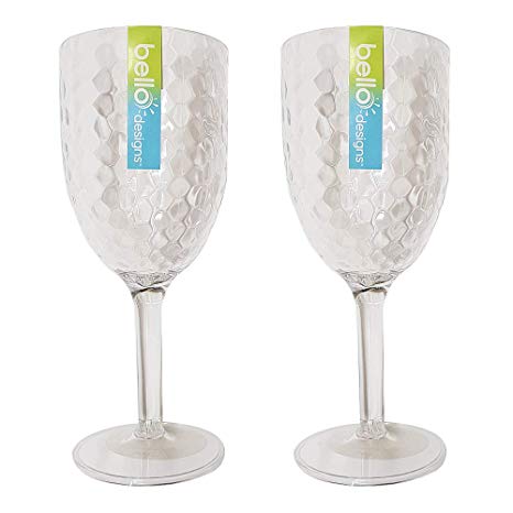 "Bello" Pack of 2 High Quality Plastic Wine Goblet Dimple Glasses