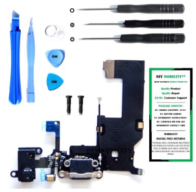 iPhone 5 Charge Port Dock and Headphone Jack Flex Cable Black Replacement Kit with DM Tools and Instructions Included - DIYMOBILITY