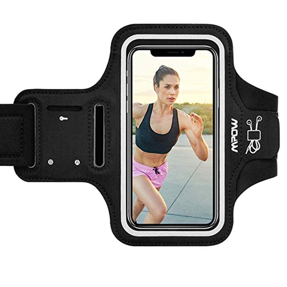 Mpow Armband Phone Holder for iPhone 11 Pro Max/XS Max/ 11/ XR/ 8 Plus Samsung Galaxy S9 Plus【Up to 6.5''】, Ultra-Light & Sweatproof Phone Armband with Reflective Straps, Headphone & Key Slot
