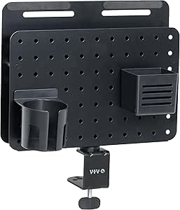 VIVO Steel Clamp-on Rotating Pegboard with Laptop Holder, 14 x 11 inch Magnetic Peg Board, Desk Accessory Organizer, Black, PP-DK02L