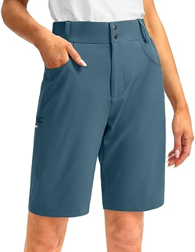 Women's Long Golf Hiking Shorts with Pockets 10" Quick Dry Lightweight Cargo Bermuda Shorts for Women Knee Length