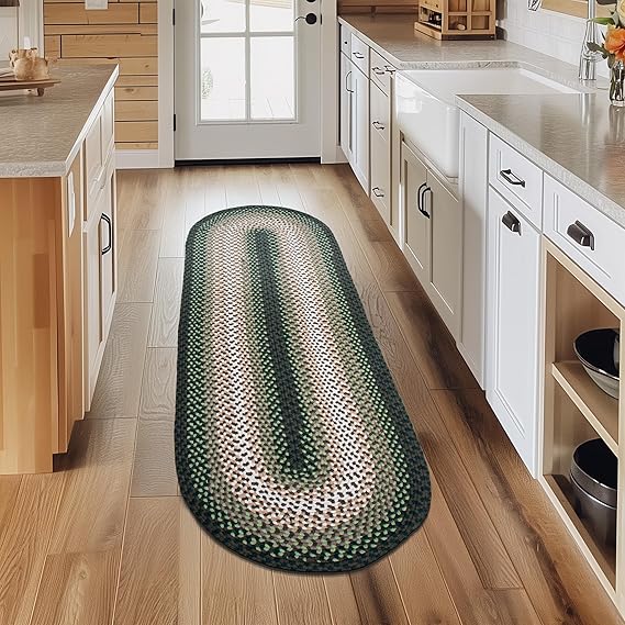 Super Area Rugs Runner 2' X 6' Green - Ivory Oval Braided Rug for Farmhouse/Primitive Style Kitchens and Bathrooms