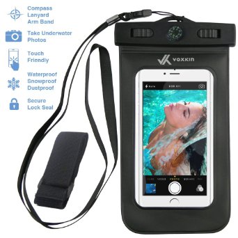 ★ PREMIUM QUALITY ★ Universal Waterproof Case for iPhone 6S, 6, 6 Plus, 5, 5S, 4, Galaxy S6, S5, Note 4, LG G4, HTC etc.. by Voxkin® - Best Water Proof, Dustproof, Snowproof Pouch Bag for Every Cell Phone - Includes FREE Armband   Compass   Lanyard