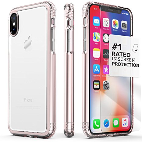 iPhone X Case, SaharaCase Protective Kit Bundle with [ZeroDamage Tempered Glass Screen Protector] Rugged Protection Anti-Slip Grip [Shockproof Bumper] Anti-Scratch Back Slim Fit - Clear Rose Gold