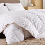 Puredown White Goose Down Comforter-600 Fill Power-FullQueen- Cotton Shell 500TC-Stripe White
