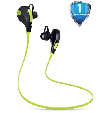 G-POW Wireless Sports Stereo Bluetooth V4.1 Headphones, Noise Cancelling Sweat Proof In-ear Headsets Earbuds with Microphone for Lightning and Android devices (green&black)