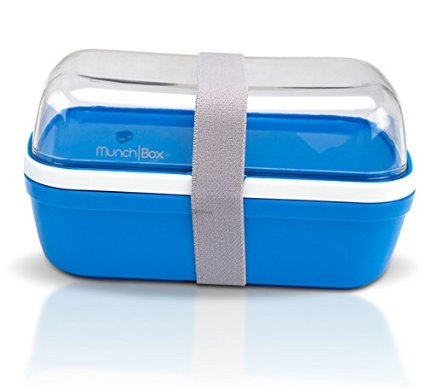 Munch Box Crystal Edition (Blue) Multi-Compartment Bento Style Lunch Box with Utensils, See-Through Style