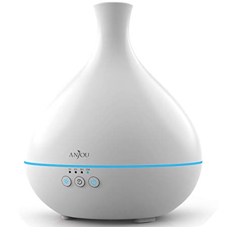 Anjou 500ml Essential Oil Diffuser Wood Grain Mist Aromatherapy Humidifier, One Fill for 12hrs Consistent Scent & Whisper Quiet, Waterless Auto Shut-off and 7 Color LED Lights Changing (White)