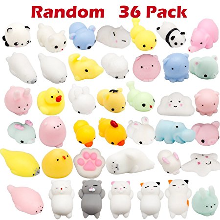 Mini Animal Squishies, EOSAGA 36 Pack Kawaii Cute Soft Squishy Cat Animals Toys, Mochi Squeeze Stress Relief Toy, Accessories of Phone Case， Party Favors