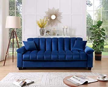 Legend Vansen 82.7'' Velvet Loveseat with Storage Convertible Sofa Bed Sleeper for Living Room and Bedroom Sofabed, Blue