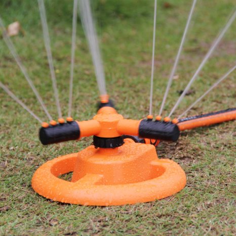 Lawn Sprinkler, TOLOCO Garden Automatic 360 Degree ABS Rotation Spray Nozzle Watering Head Three Arm Water Sprinklers (Orange)
