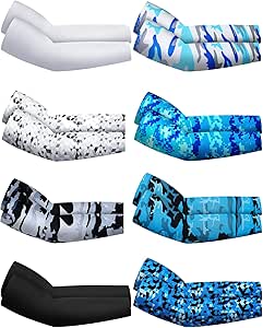 SATINIOR 8 Pairs UV Cooling Sun Protection Sleeves to Cover Arms Ice Silk Cooling Compression Sleeve for Men Women (Chic Pattern)