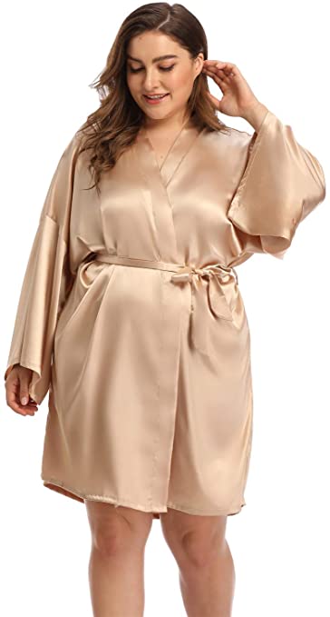 Women's Plus Size Satin Robes Short Silky Bathrobes Bridesmaid Party Dressing Gown