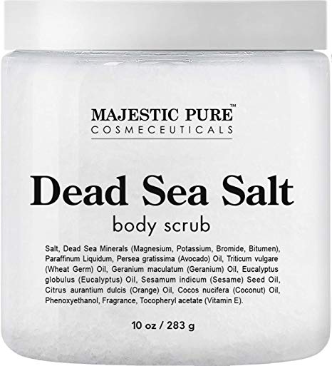 Dead Sea Salt Body Scrub by Majestic Pure - Infused with Aromatic Oils Exfoliates and Helps Conceal Stretch