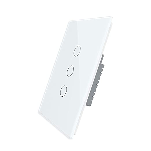 LIVOLO White Wall Touch Light Switch(No Neutral),Single Pole Touch Lamp Switch with LED Indicator,Scratch-resistant Tempered Glass Panel,3 Gang 1 Way,VL-A803-3WG