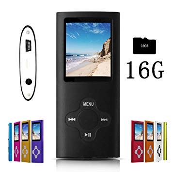 G.G.Martinsen Black Stylish MP3/MP4 Player with a 16GB Micro SD Card, Support Photo Viewer, Mini USB Port 1.8 LCD, Digital Music Player, Media Player, MP3 Player, MP4 Player