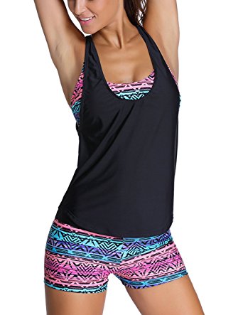 NuoReeL Women's Tribal Printed Tankini With Boyshort Bikini Set