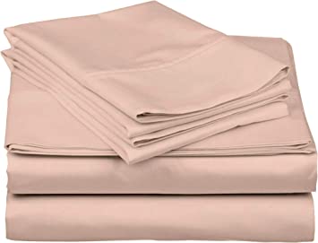 Queen Size 100% Egyptian Cotton 800 Thread Count 4 Piece Sheets Set - 18" Inch Deep Pocket, Smooth & Soft Sateen Weave, Premium Quality Hotel Bedding, Blush Solid