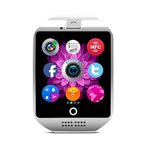 Bluetooth Smart Watch Phone Pandaoo Smart Watch Mobile Phone Unlocked Universal GSM Bluetooth 4.0 NFC Music Player Camera Calendar Stopwatch Sync for Android iPhone Google Huawei Smartphones (White)