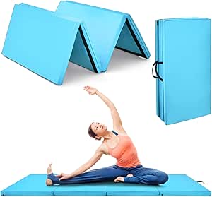 Goplus 8' x 4' Folding Gymnastics Mat, 2’’ Thick 4 Fold Exercise Tumbling Mat with Carrying Handles for Home Gym Fitness, Portable Anti Tear Panel Mat for Kids, MMA, Aerobics Workout, Yoga