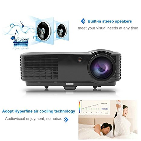 Ryham 1280*800 Portable Home Theater Projector, Support 720P, 1080I, 1080P,Built-in Speaker, Ideal for your camping home movie, games, backyard movie nights,Black