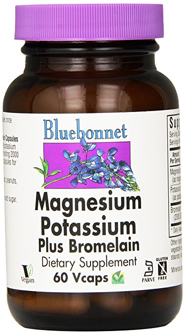 BlueBonnet Magnesium Potassium Plus Bromelain Vegetarian Capsules, 60 Count