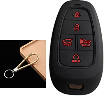 Silicone Remote Smart Key Fob Cover Shell Compatible with Hyundai 2021 2020 Sonata 2021 Sonata Fe Tucson 2022 TQ8-F08-4F27 95440-L1060 Black with Red