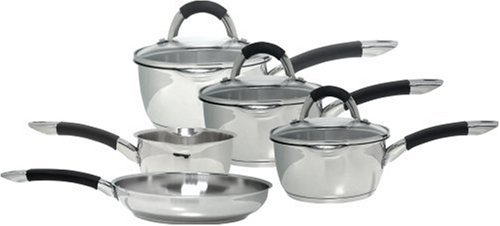 Ready Steady Cook Bistro 5-Piece Stainless Steel Cookware Set, Silver and Black