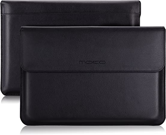 MoKo Tablet Sleeve Case Bag, PU Leather Protective Laptop Sleeve Fits Surface Pro X/Pro 7/Pro 6/ Pro 5/Pro 4/Pro 3/Pro 12.3/Pro LTE 12.3"/MacBook Air 11.6 Inch, Tab S8  12.4", with Pen Holder, Black