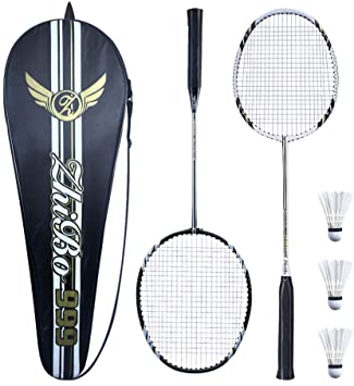 Professional Badminton Racket Set of 2 Players - Including 3 Feather Birdies &1 Carry-On Bag - Best for Beginner and Outdoor Backyard Entertainment for Kids, Adults & Families