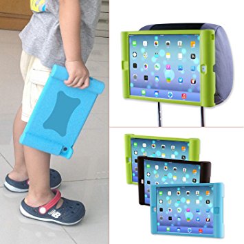TFY Kids Car Headrest Mount Holder for iPad 4 / iPad 3 / iPad 2 - Detachable Lightweight Shockproof Anti-slip Soft Silicone Handle Case - Green