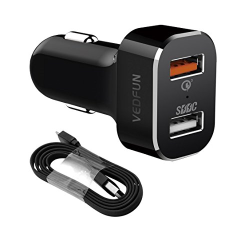 [Quick Charge 3.0] VEDFUN TurboDrive C210 30W Dual Port USB Car Charger, Fast USB Charger for HTC One M8/M9/A9,LG G4/G5,Galaxy S7/S6/Edge/Edge Plus,Note 4/5/7,iPhone, iPad and More