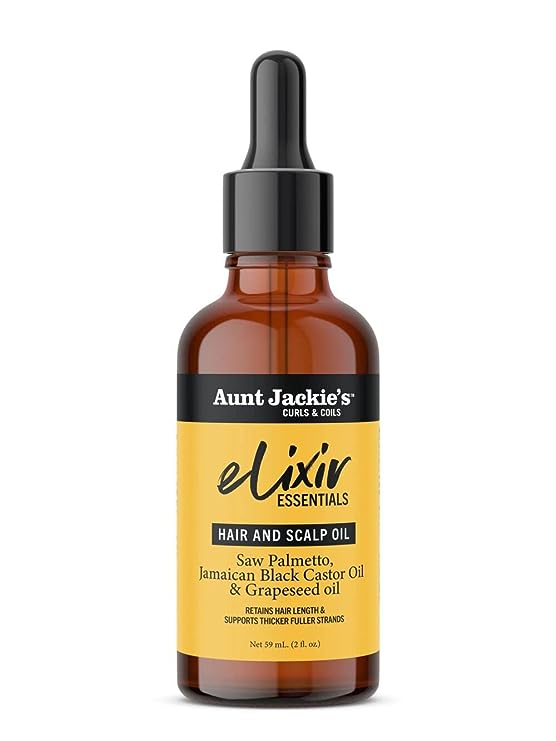 Aunt Jackie's Elixir Essentials Hair & Scalp Oil, Saw Palmetto, Jamaican Black Castor Oil & Grapeseed Oil, Nourishes, Thickens & Supports Hair Growth, 2 oz