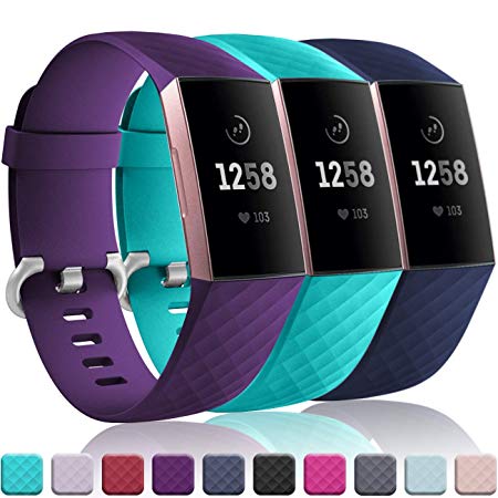Wepro Waterproof Bands Compatible with Fitbit Charge 3 and Charge 3 SE, 3-Pack Replacement for Women Men, Small, Large