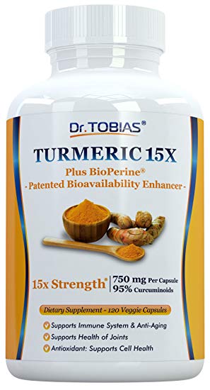 Dr. Tobias Turmeric Curcurmin - 15x Strength: 750 mg per Capsule of 95% Curcuminoids Plus Bioperine - 120 Capsules