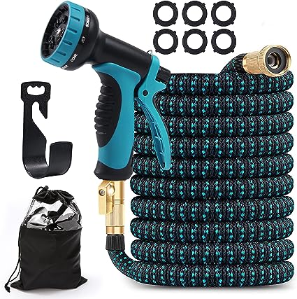 SHUIBINA Garden Hose Set, 25/50/75/100 Feet Expandable Flexible Water Hose with 10 Function Nozzle, Strongest Triple Core Latex and 3/4 Solid Brass Fittings, No-Kink Watering Can Outdoor Hose with Bag