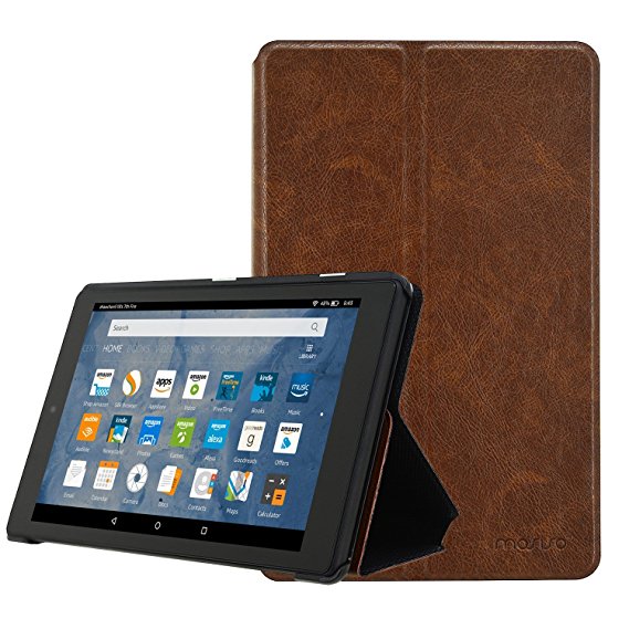 Mosiso All-New Amazon Fire HD 8 Tablet Case (7th Generation, 2017 Release Only) - PU Leather Light Weight Stand Folio Shockproof Protector Cover with Auto Wake / Sleep for Fire HD 8, Deep Brown