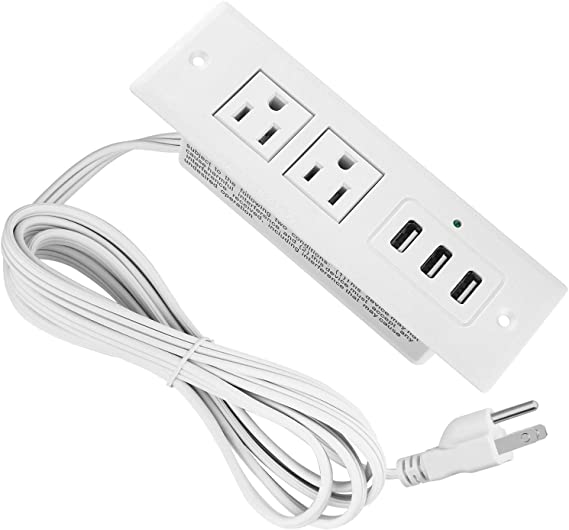 Desktop Power Outlet Plug, Desk Recessed Power Strip with Max 3 Amp USB, Conference Table Power Outlet with 2 Plugs, 3 USB Ports, 6.5 ft Long Power Cord for Office, Kitchen, Hotel