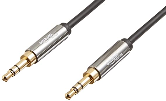 AmazonBasics Male to Male Stereo Audio Aux Cable with Gold Plated Connectors- 8 Feet