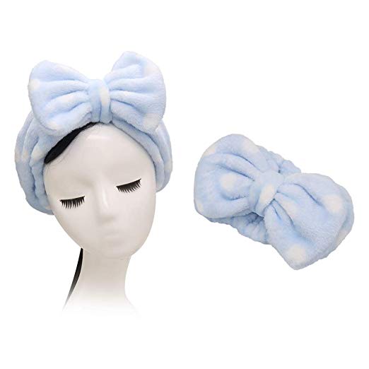 Shintop Sweet Super Soft Caroset Polka Dots Wash Cosmetic Headband Hairlace (Light Blue Polka Dots)