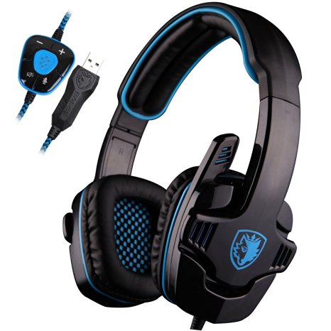 UL SADES SA901 7.1 Surround Stereo Pro USB Gaming Headset with Mic Deep Bass Headband Headphone (Blue)