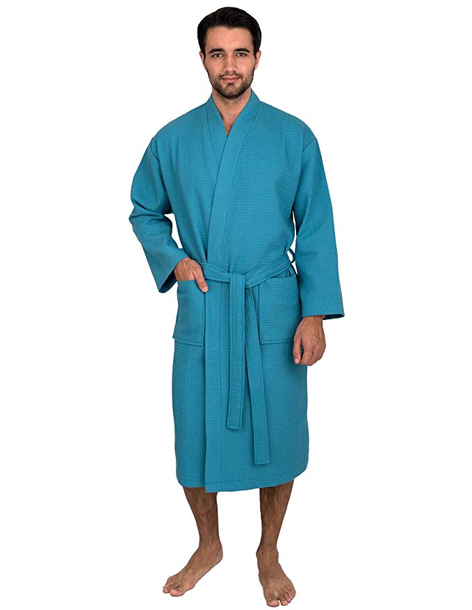 TowelSelections Men's Waffle Bathrobe Turkish Cotton Kimono Robe Made in Turkey