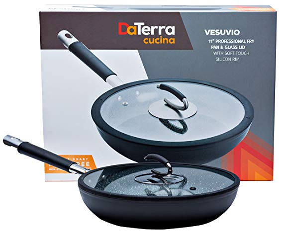 Vesuvio Ceramic Coated Nonstick Frying Pan, 11 Inch | Heat Resistant Silicone Handle   Glass Lid | Durable, High Heat Aluminum Base with No Harmful PTFE, PFOA, Lead or Cadmium | Oven & Dishwasher Safe