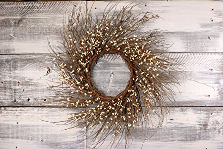 CWI Gifts Pip Berry Twig Wreath, 22-Inch, Ivory/Vanilla