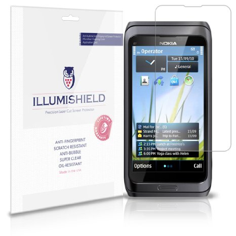 iLLumiShield - Nokia E7 Screen Protector Japanese Ultra Clear HD Film with Anti-Bubble and Anti-Fingerprint - High Quality (Invisible) LCD Shield - Lifetime Replacement Warranty - [3-Pack]