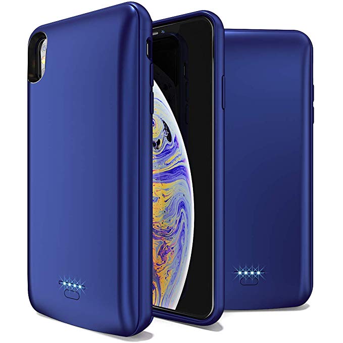 iPhone Xs Max Battery Case, BEAOK 5000mAh Portable Charging Case Rechargeable Extended Battery Pack Protective Charger Case Compatible for iPhone Xs Max 6.5 inch -Blue