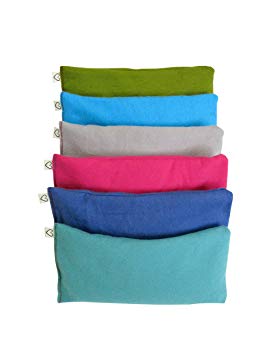 Peacegoods Unscented Organic Flax Seed Eye Pillow - Pack of (6) - Soft Cotton Flannel 4 x 8.5 - Pink Green Purple Gray Fuschia Aqua Turquoise Blue