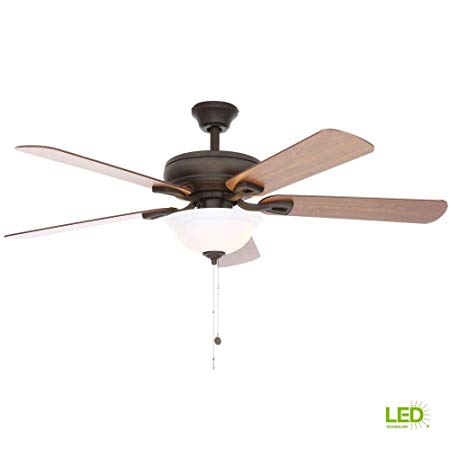 Hamptons Bay Ceiling Fans with Lights 52 inch. Flush Mount Ceiling Fan with Light Kit for Bedroom, Dinningroom & Livingroom. Powerful Motor and Multiple Speeds (Bronze)