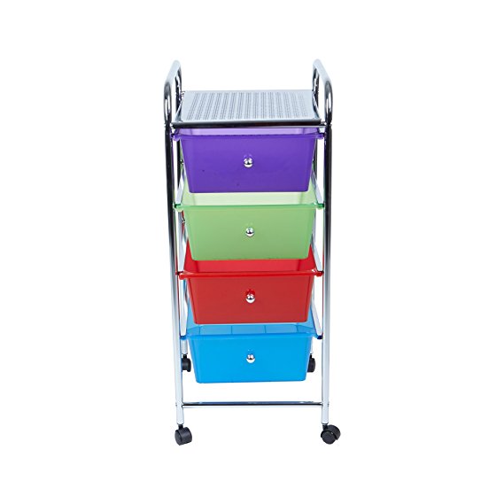 Mind Reader Rolling Storage Cart and Organizer with 4 Plastic Drawers